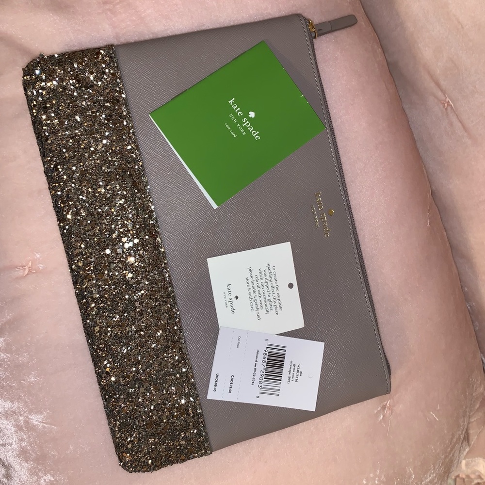 NWT Kate Spade Silver sparkly zip pouch